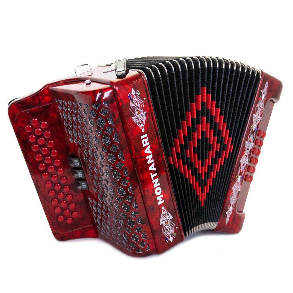 Montanari 3412 Accordion 3 Switch EAD Red Includes Cantabella Straps and Microphone-bundle-Montanari- Hermes Music