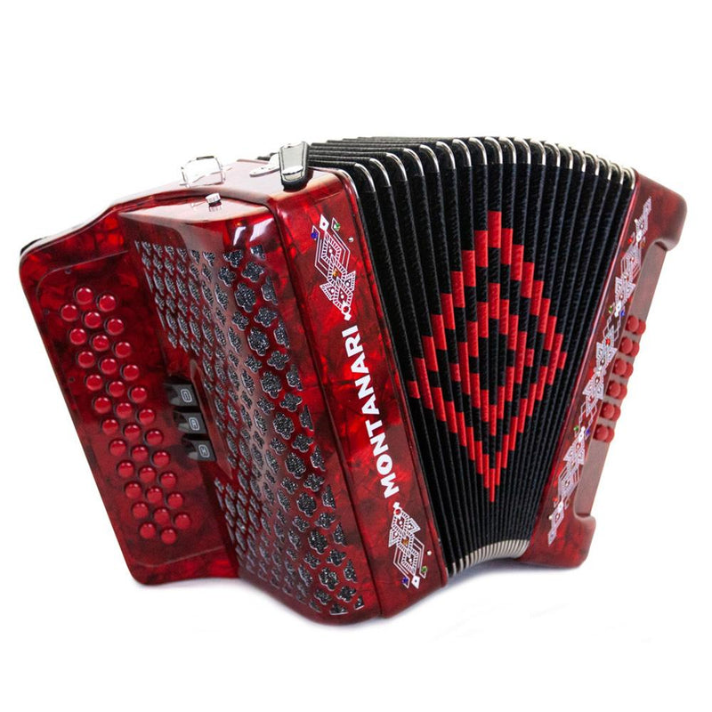 Montanari 3412 Accordion 3 Switch EAD Red Includes Cantabella Straps and Microphone-bundle-Montanari- Hermes Music