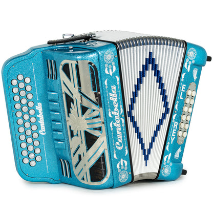 Cantabella El Rey Acordeón Edición Especial Ramon Ayala 6 Registros Fa-Mi Brillo Azul y Blanco