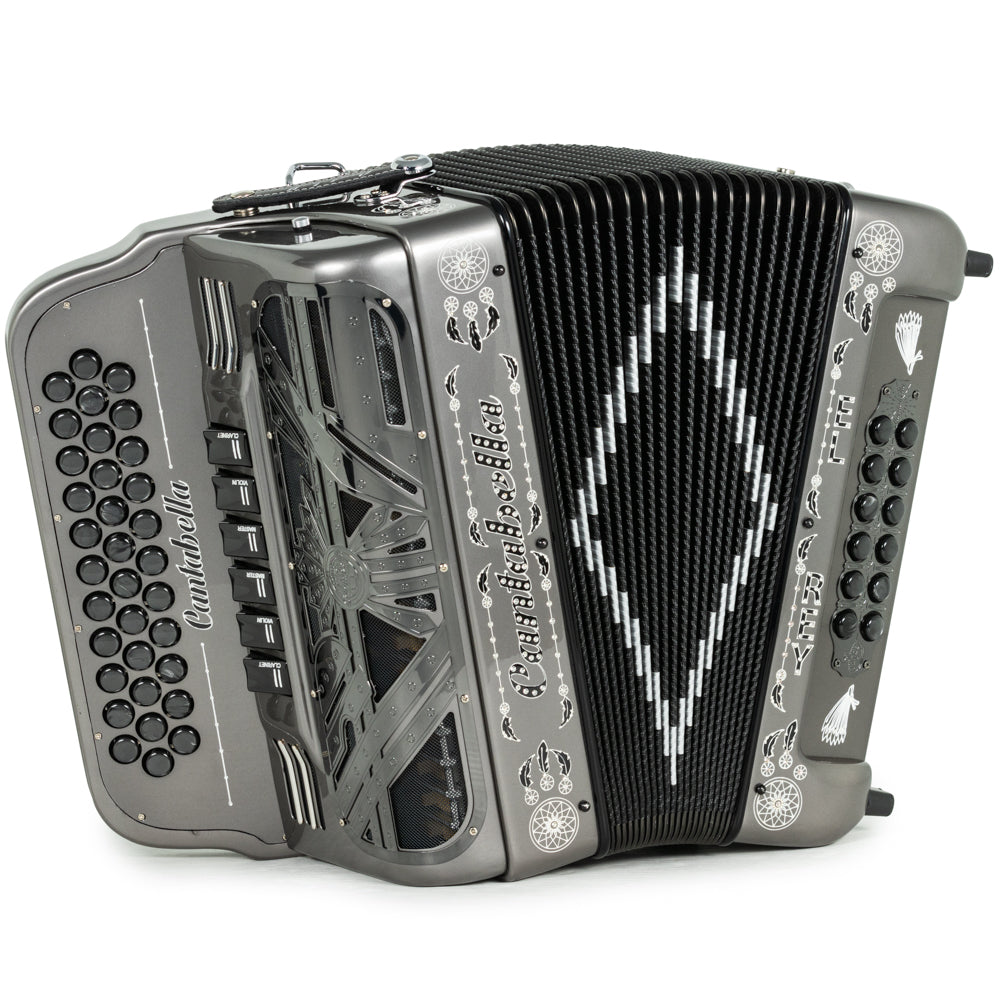 Cantabella Special Edition Ramon Ayala El Rey 2-Tone 6 Switch FBE-GCF Accordion in Metallic Grey Silver with Black