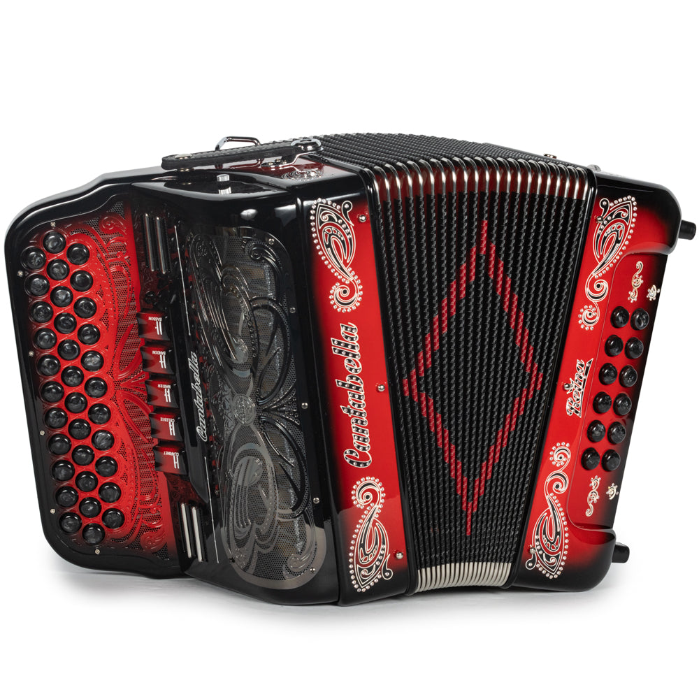 Cantabella Reina Acordeón 5 Registros Fa Degradado Negro y Rojo Diapasón Pintado