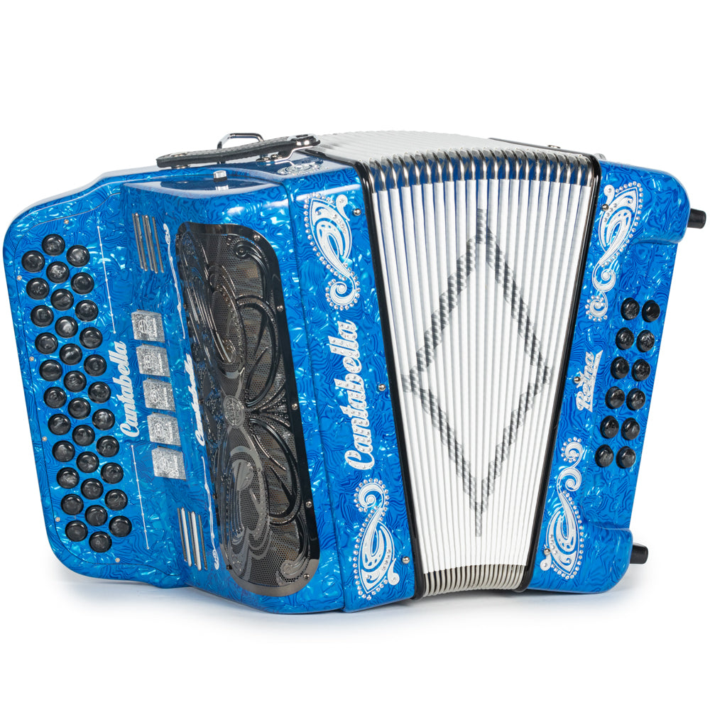 Cantabella Reina Acordeón 5 Registros Fa Ondas Azules Diapasón Pintado y Detalles Negro