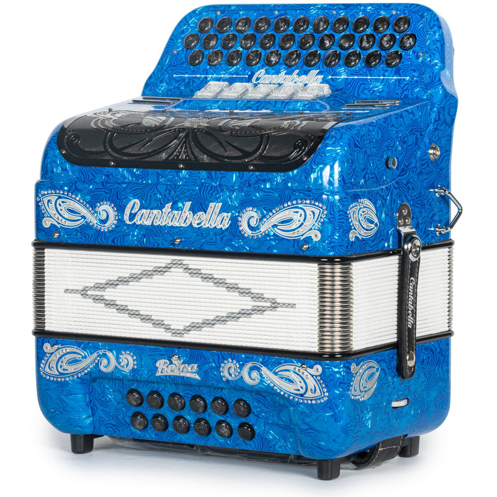 Cantabella Reina Acordeón 5 Registros Fa Ondas Azules Diapasón Pintado y Detalles Negro