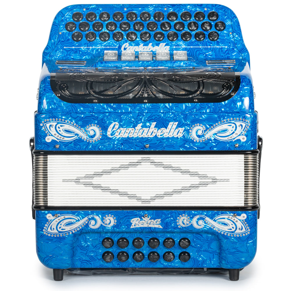 Cantabella Reina Acordeón 5 Registros Fa Ondas Azules Diapasón Pintado y Detalles Negro