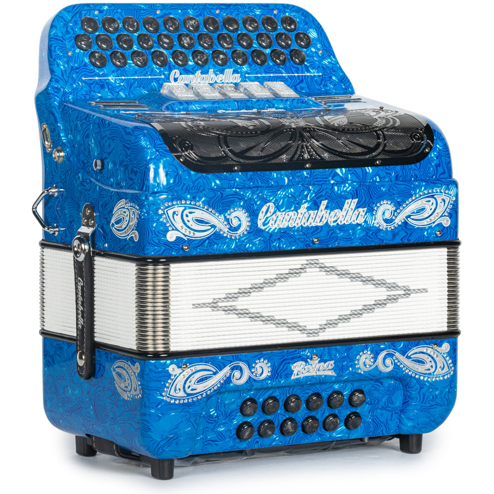 Cantabella Reina Acordeón 5 Registros Fa Ondas Azules Diapasón Pintado y Detalles Negro