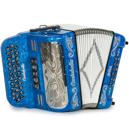 Cantabella Reina Acordeón 5 Registros Mi Ondas Azules Negro y Plata con Diapasón Pintado