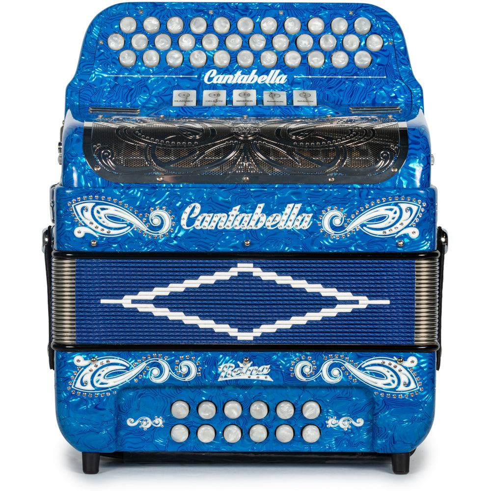 Cantabella Reina Acordeón 5 Registros Fa Ondas Azules Diapasón Pintado y Fuelles Azules