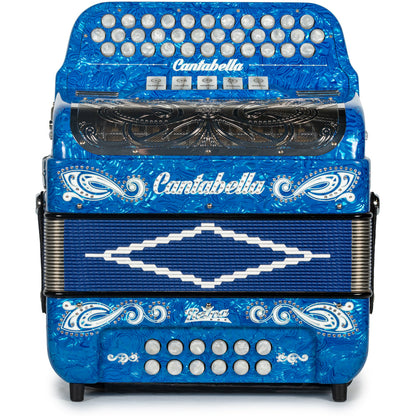 Cantabella Reina Acordeón 5 Registros Fa Ondas Azules Diapasón Pintado y Fuelles Azules