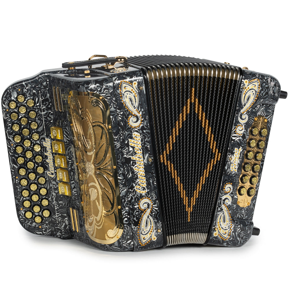 Cantabella Reina Acordeón 5 Registros Mi Ondas Gris Diapasón Pintado con detalles Dorados