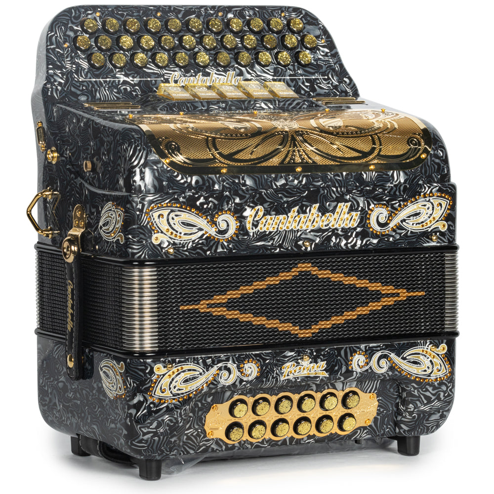 Cantabella Reina Acordeón 5 Registros Mi Ondas Gris Diapasón Pintado con detalles Dorados