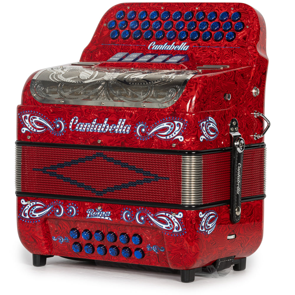 Cantabella Reina Acordeón 5 Registros Fa Ondas Rojo y Azul con Diapasón Pintado
