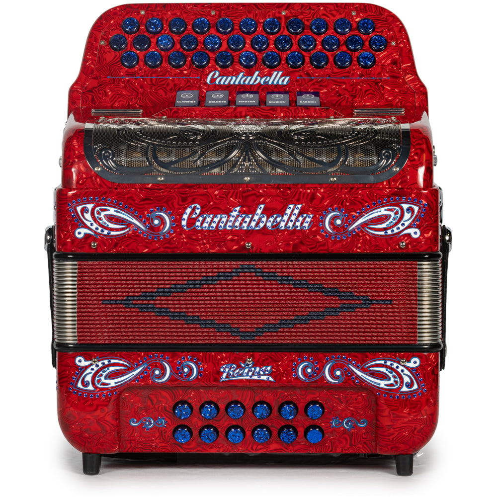 Cantabella Reina Acordeón 5 Registros Fa Ondas Rojo y Azul con Diapasón Pintado