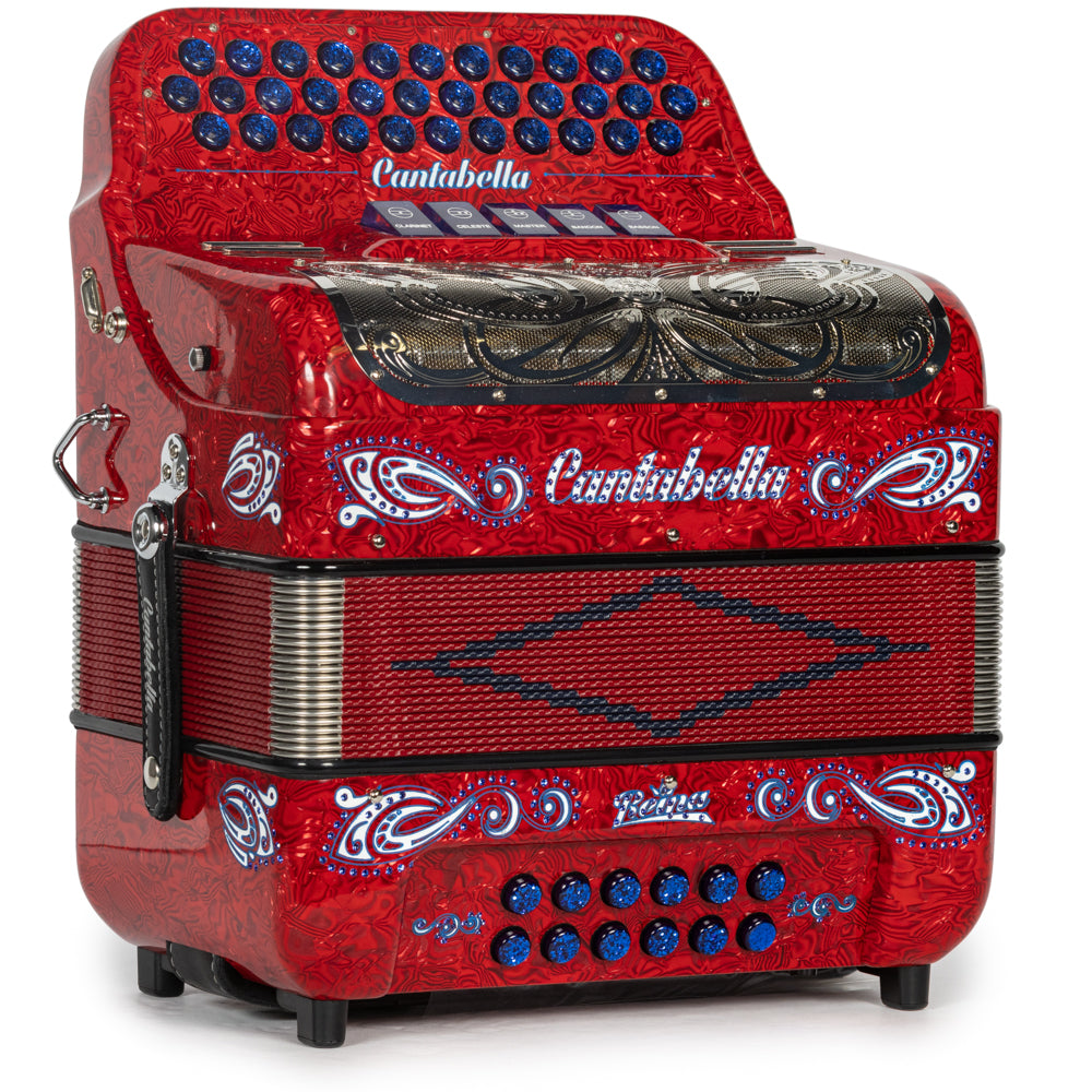 Cantabella Reina Acordeón 5 Registros Fa Ondas Rojo y Azul con Diapasón Pintado