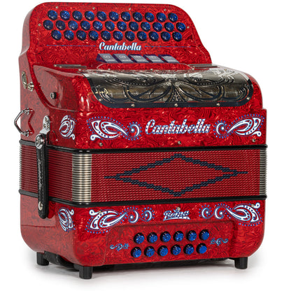 Cantabella Reina Acordeón 5 Registros Fa Ondas Rojo y Azul con Diapasón Pintado