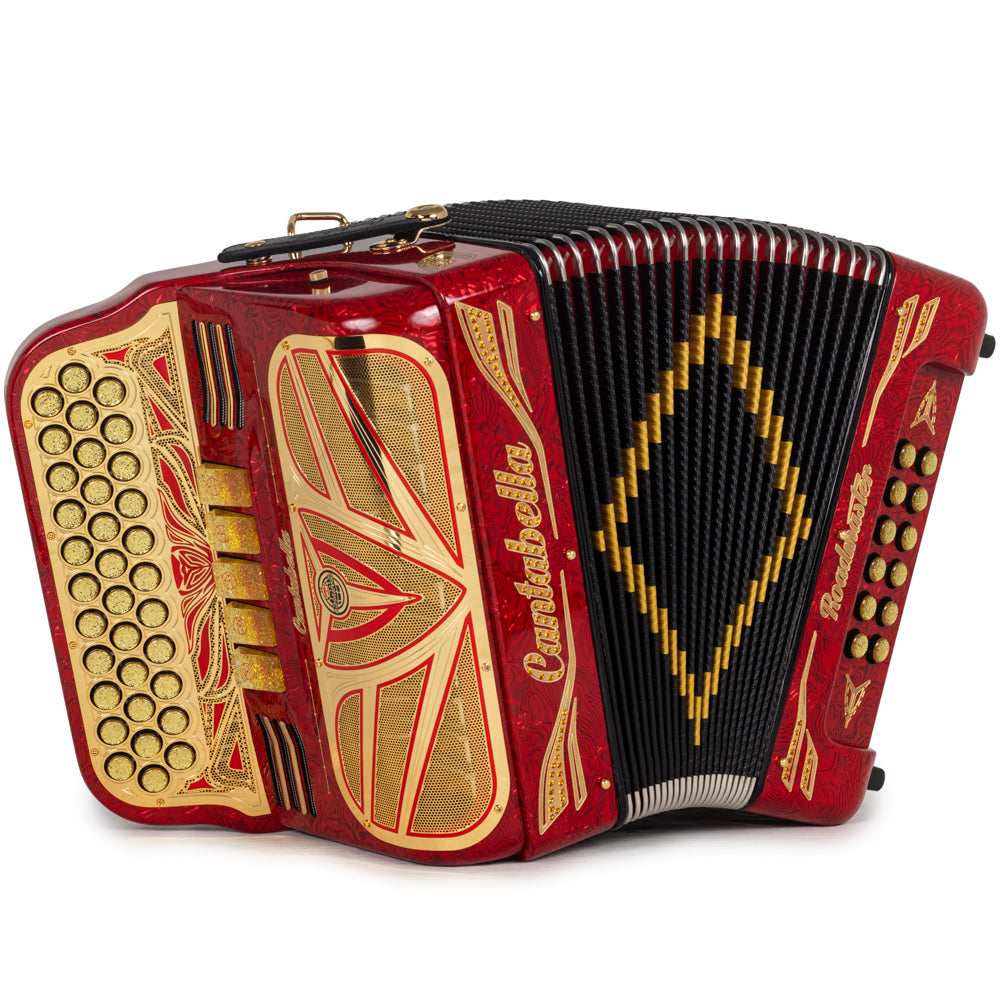Cantabella Roadmaster Acordeón Ultra Compacto 5 Registros Fa Rojo con Dorado