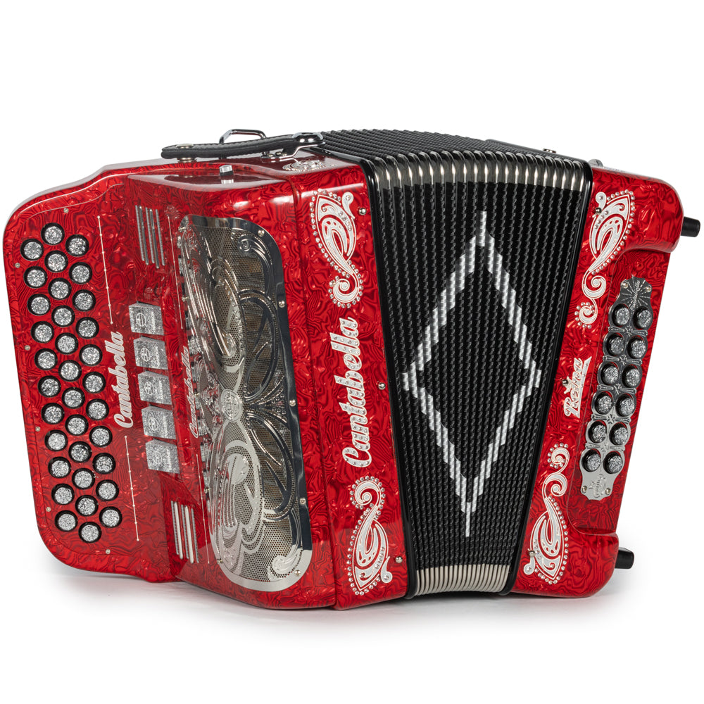 Cantabella Reina Acordeón 5 Registros Fa Ondas Rojo Diapasón Pintado