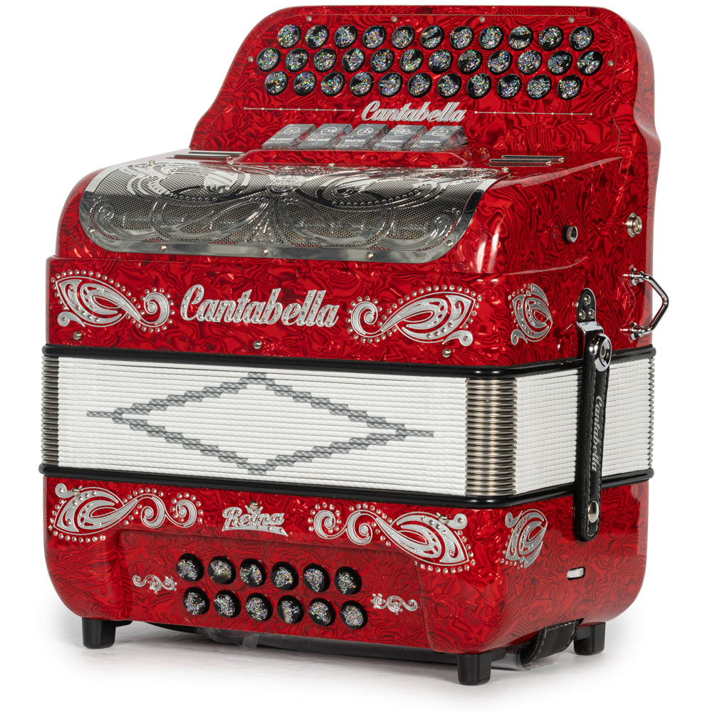 Cantabella Reina Acordeón 5 Registros Mi Ondas Rojas y Chromo con Diapasón Pintado