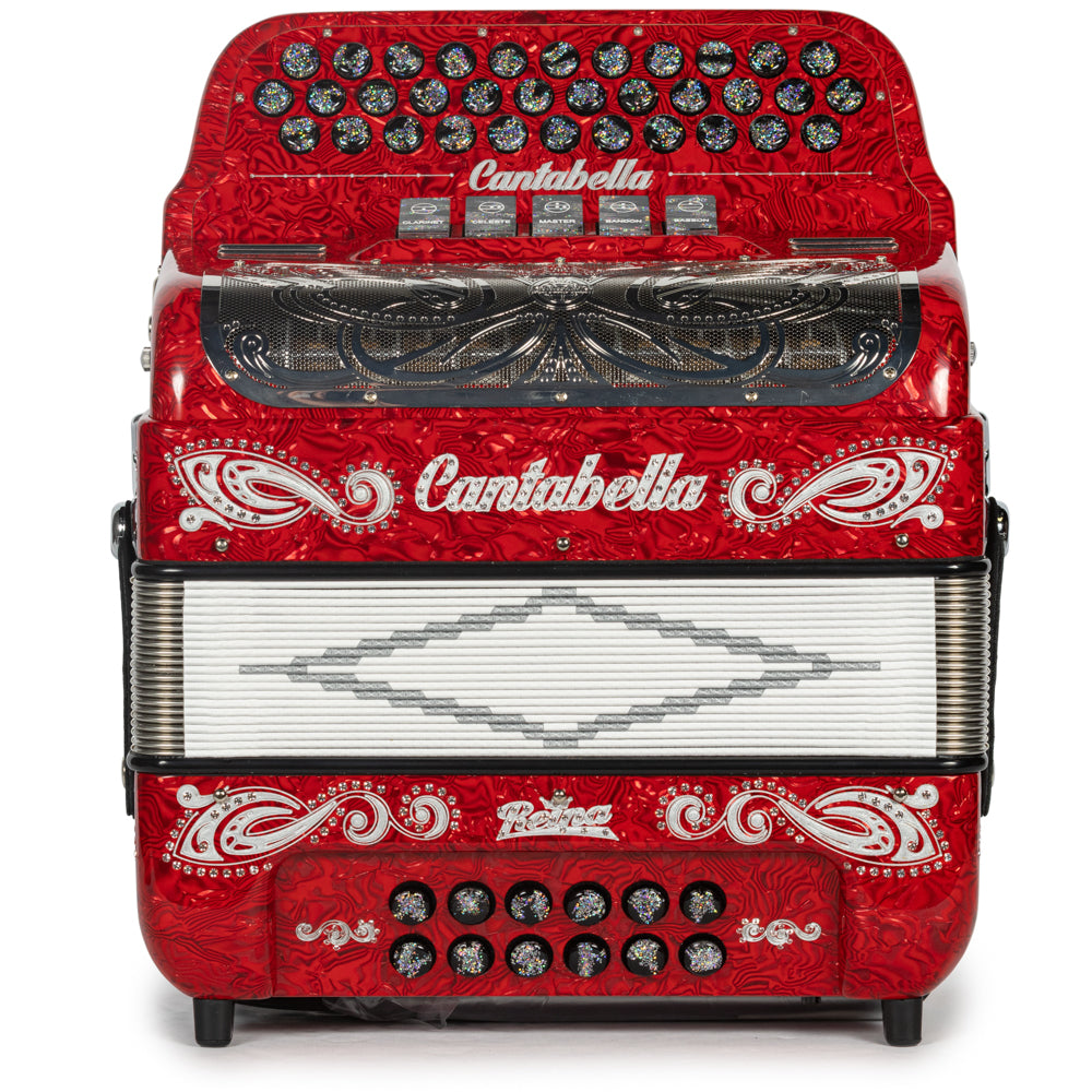 Cantabella Reina Acordeón 5 Registros Mi Ondas Rojas y Chromo con Diapasón Pintado