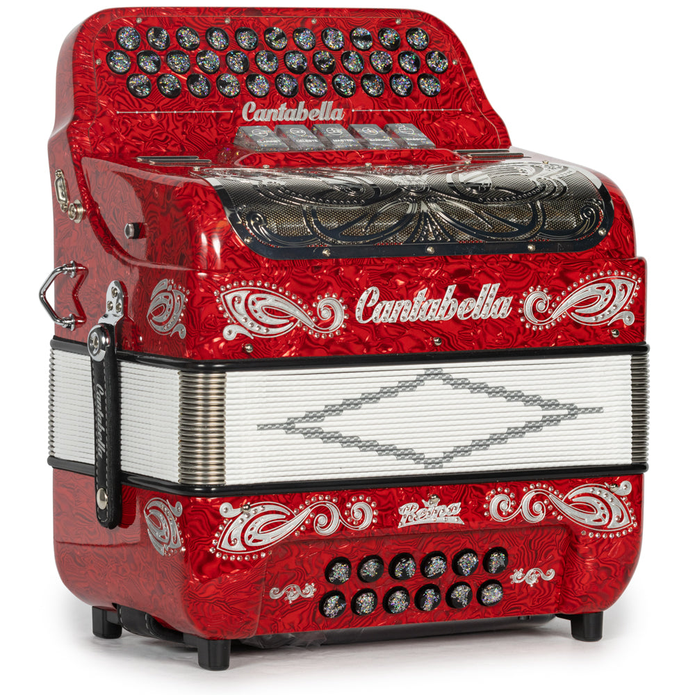 Cantabella Reina Acordeón 5 Registros Mi Ondas Rojas y Chromo con Diapasón Pintado