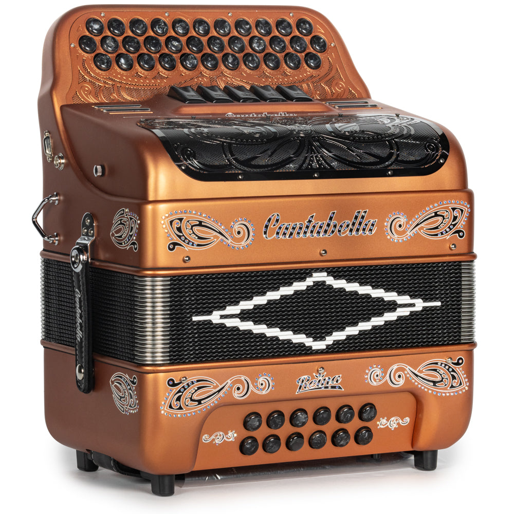 Cantabella Reina Acordeón 5 Registros Fa Cobre Mate Diapasón Pintado y Negro