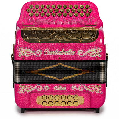 Cantabella Reina Acordeón 5 Registros Mi Brillo Rosa y Rosa con Diapasón Pintado
