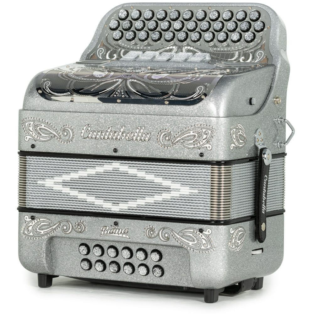 Cantabella Reina Acordeón 5 Registros Fa Brillo Plateado y Blanco