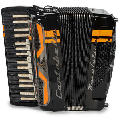 Cantabella Revolution Piano Accordion 7 Switch Glossy Black with Orange Hermes Music Accordion Pro Shop