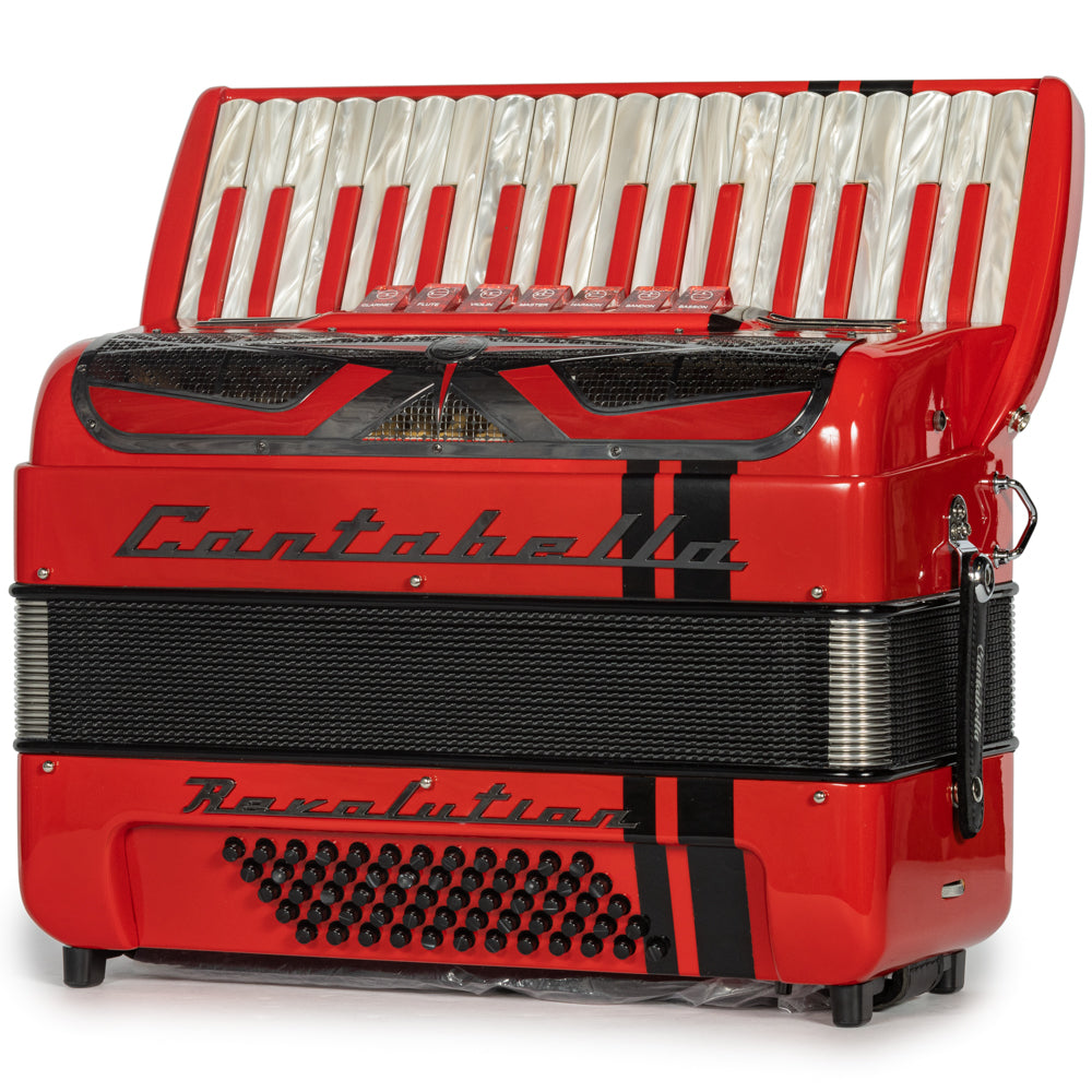 Cantabella Revolution Piano Accordion 7 Switch Red with White Hermes Music Accordion Pro Shop
