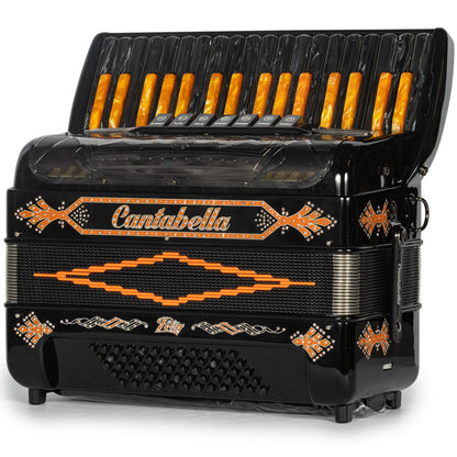 Cantabella Rey Piano Accordion 7 Switch Black with Orange Hermes Music Accordion Pro Shop