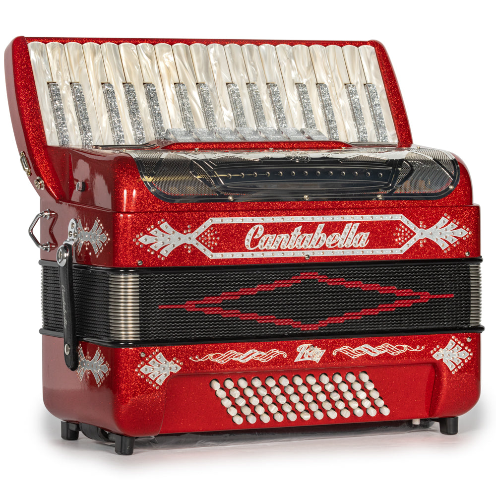 Cantabella Rey Piano Accordion 7 Switch Red Glitter with Silver Hermes Music Accordion Pro Shop