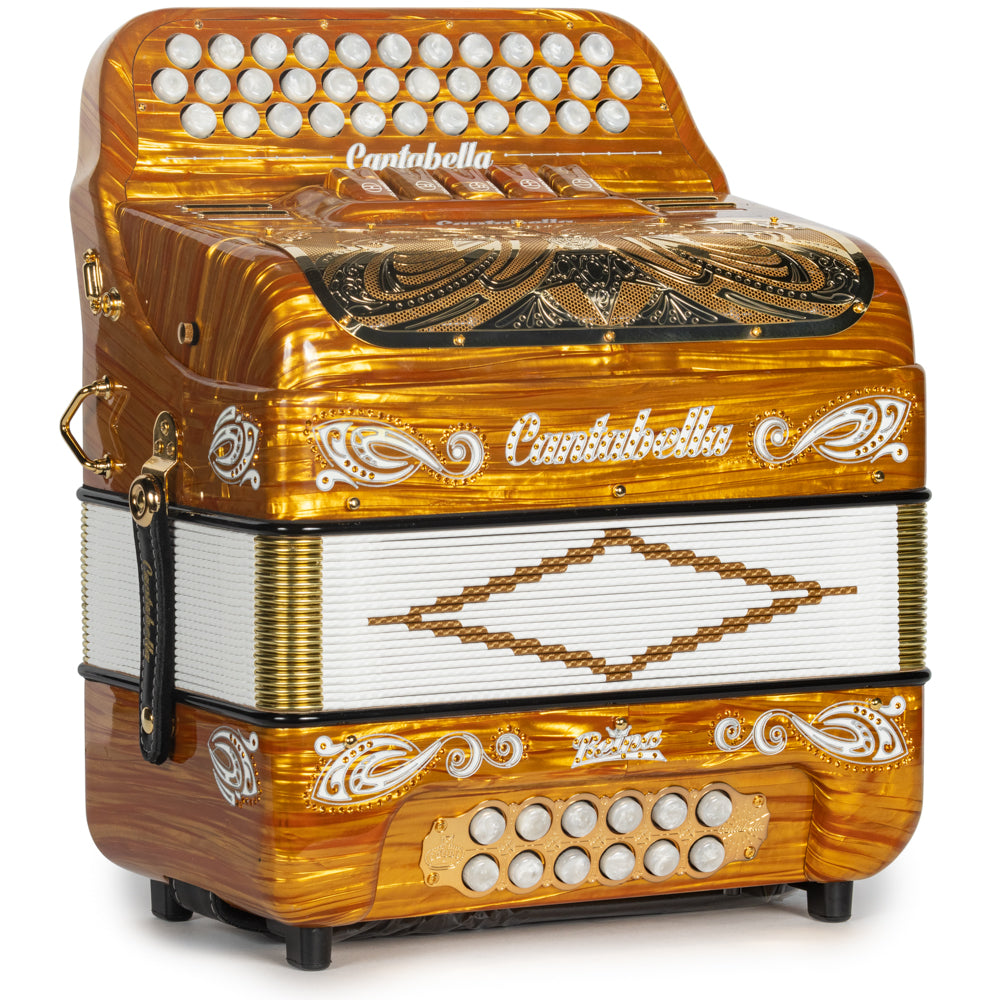 Cantabella Reina Acordeón 5 Registros Mi Madera Oro Diapasón Pintado