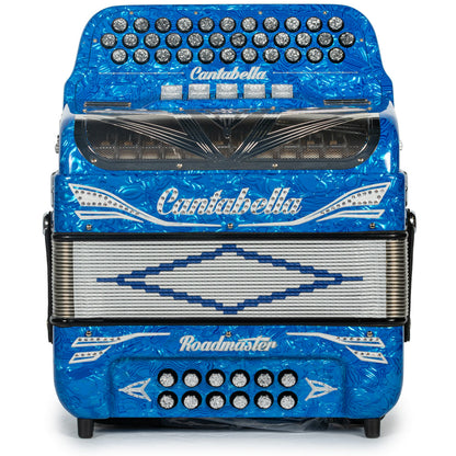 Cantabella Roadmaster Acordeón 5 Registros Fa Ondas Azules con Diapasón Pintado y Fuelles Plata