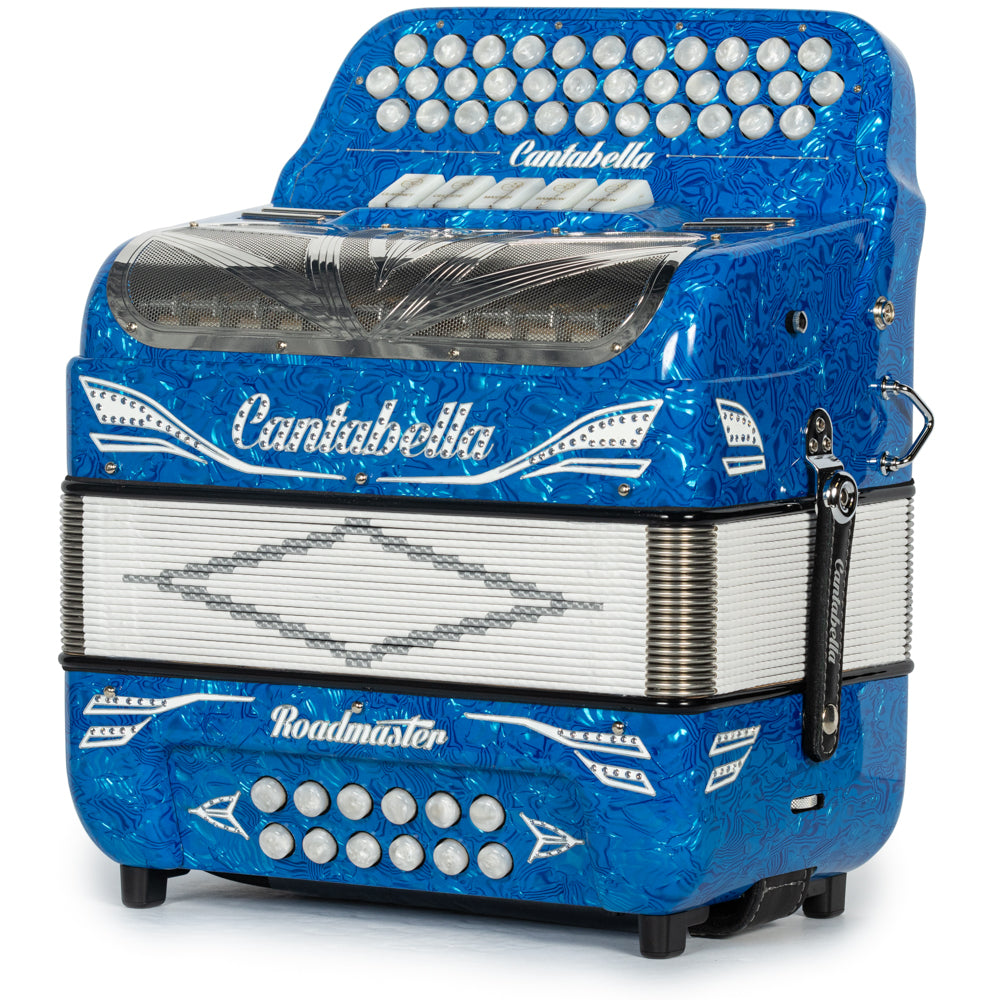 Cantabella Roadmaster Acordeón 5 Registros Mi Ondas Azules con Diapasón Pintado y Fuelles Blanco