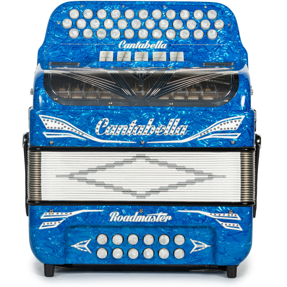 Cantabella Roadmaster Acordeón 5 Registros Mi Ondas Azules con Diapasón Pintado y Fuelles Blanco