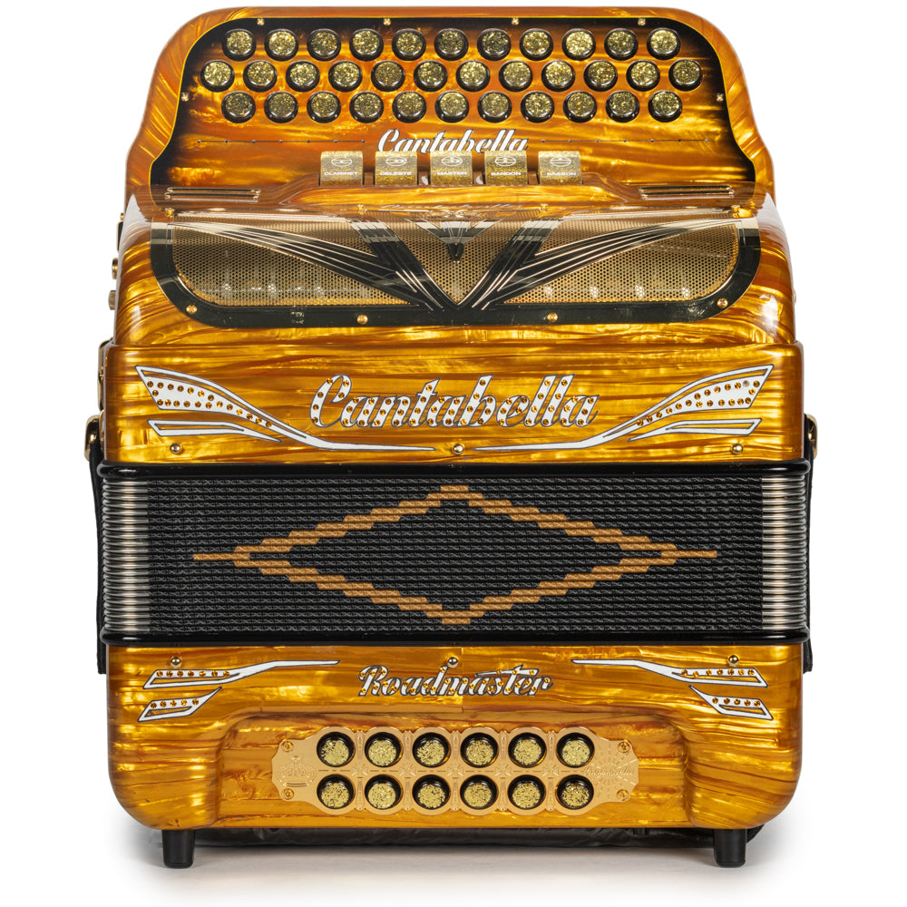 Cantabella Roadmaster Acordeón 5 Registros Fa Ondas Dorados y Negro Diapasón Pintado