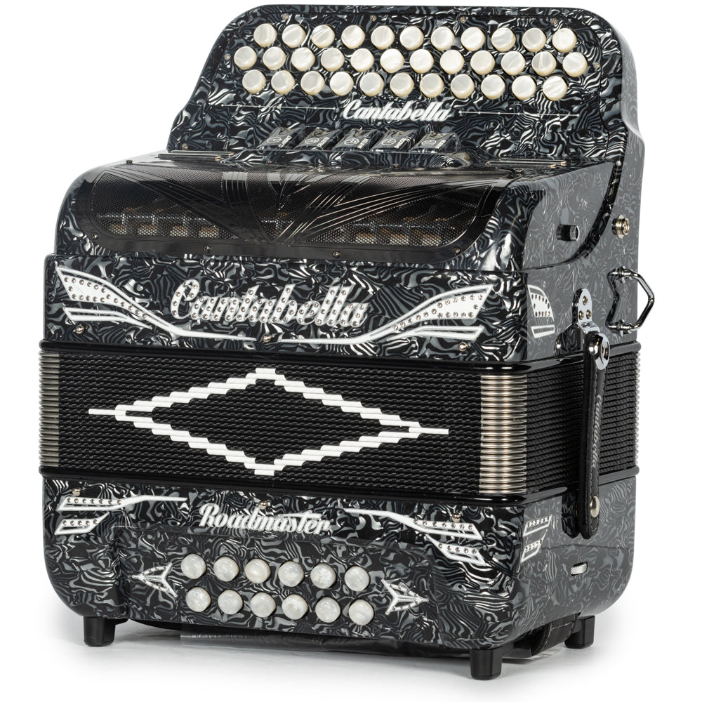 Cantabella Roadmaster Acordeón 5 Registros Fa Ondas Gris con Blanco y Diapasón Pintado