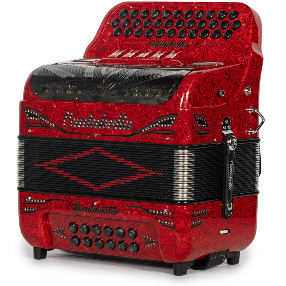 Cantabella Roadmaster Acordeón 5 Registros Mi Ondas Rojas con Negro y Diapasón Pintado