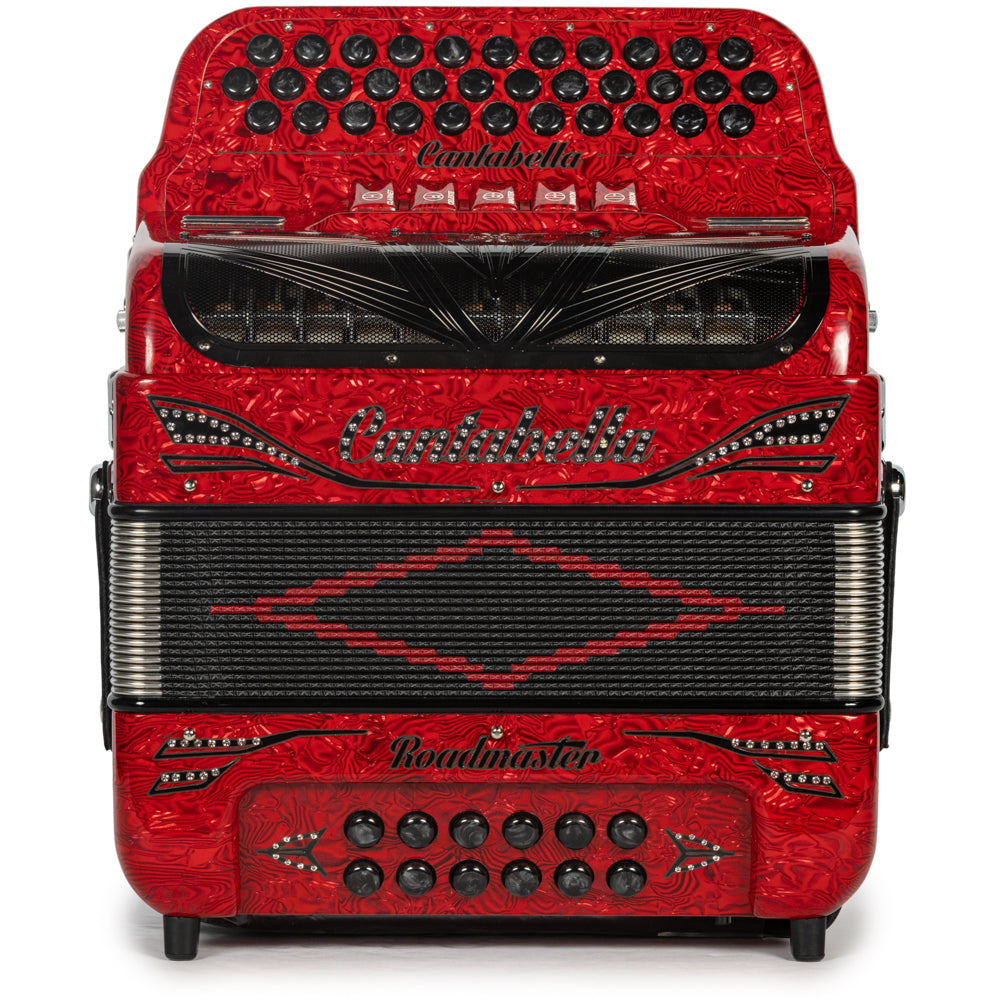 Cantabella Roadmaster Acordeón 5 Registros Mi Ondas Rojas con Negro y Diapasón Pintado