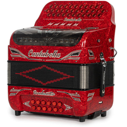 Cantabella Roadmaster Acordeón 5 Registros Fa Ondas Rojas con Negro y Blanco y Diapasón Pintado