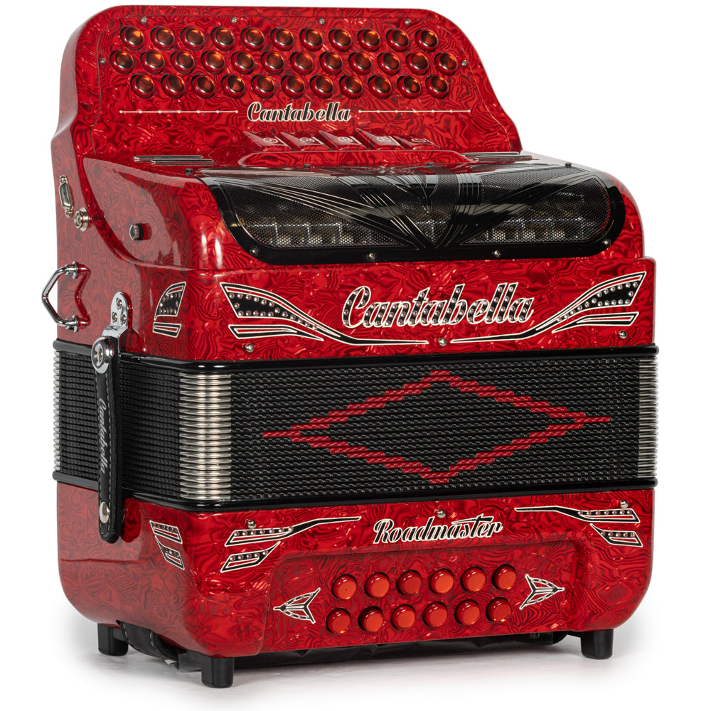 Cantabella Roadmaster Acordeón 5 Registros Fa Ondas Rojas con Negro y Blanco y Diapasón Pintado