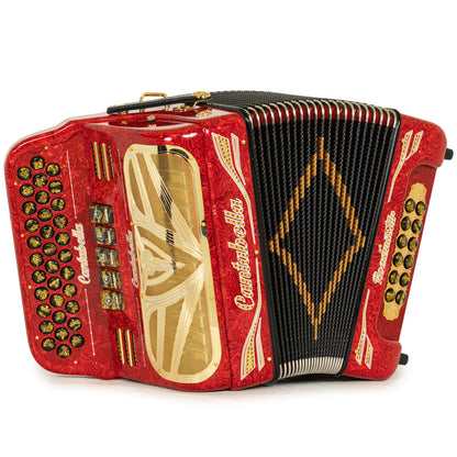 Cantabella Roadmaster Acordeón Ultra Compacto 5 Registros Mi Ondas Rojas y Oro
