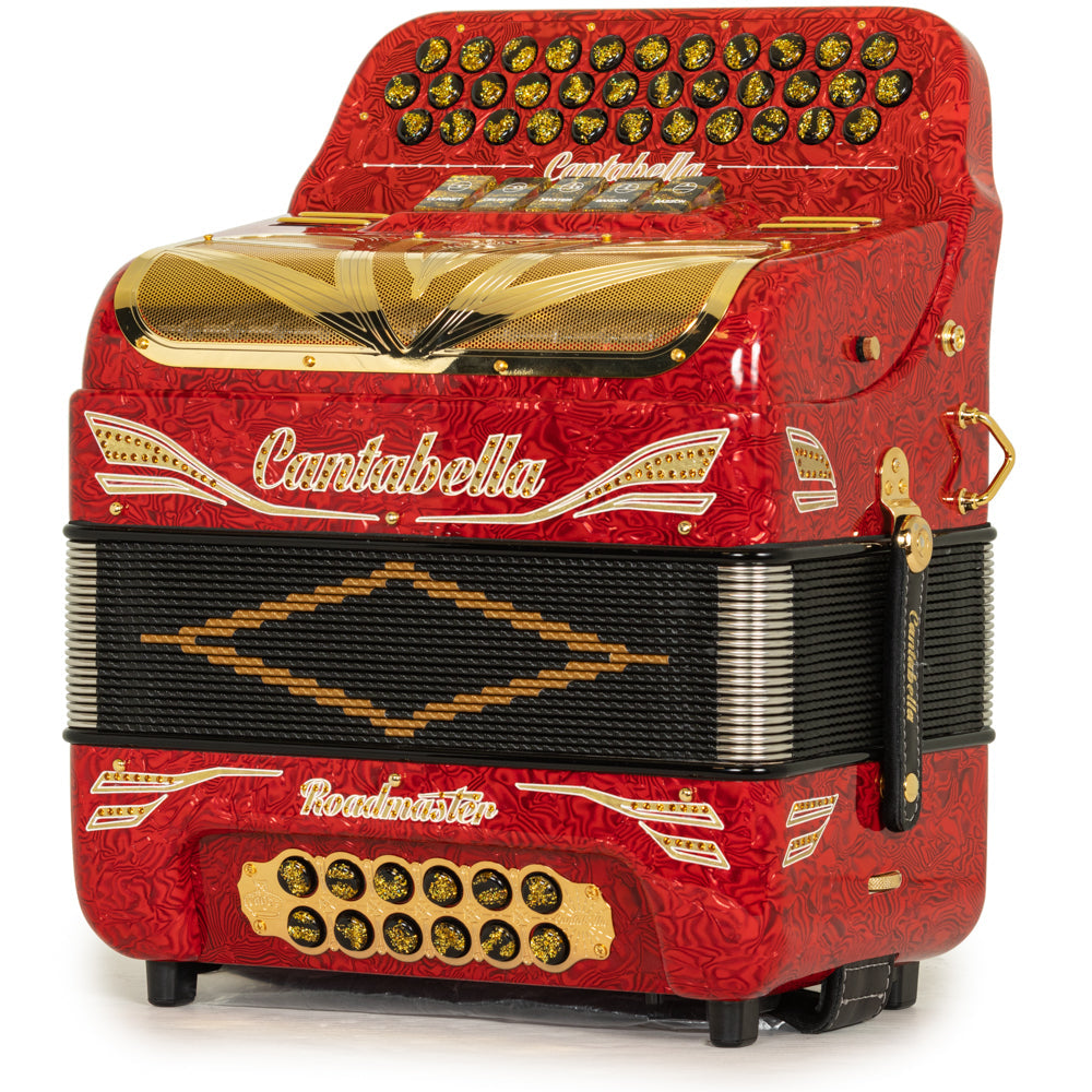 Cantabella Roadmaster Acordeón Ultra Compacto 5 Registros Mi Ondas Rojas y Oro
