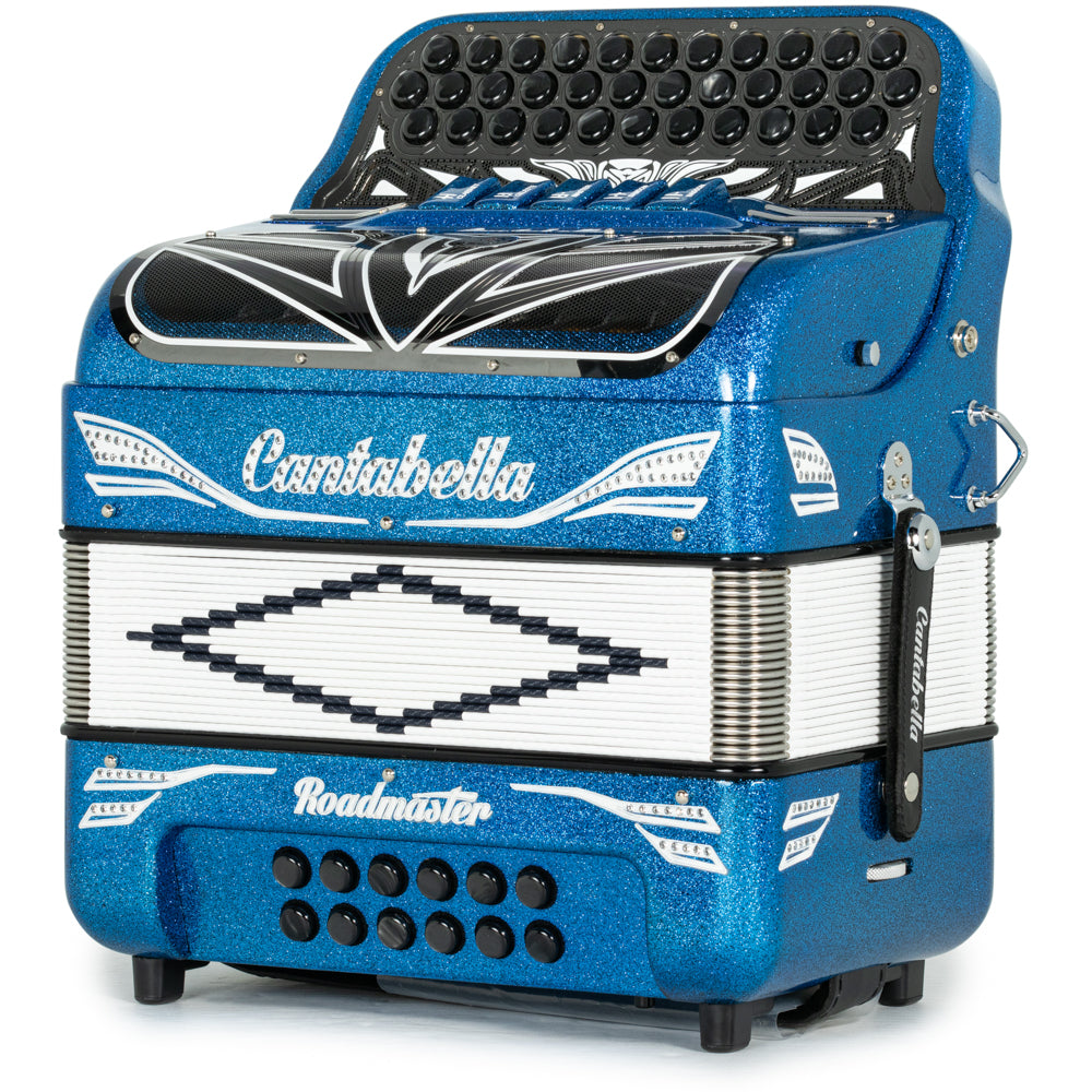 Cantabella Roadmaster Acordeón Ultra Compacto 5 Registros Mi Brillo Azul con Blanco