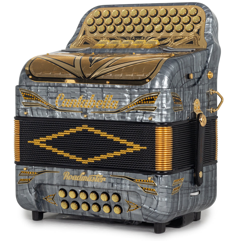 Cantabella Roadmaster Acordeón Ultra Compacto 5 Registros Mi Plata Celuloide con Dorado