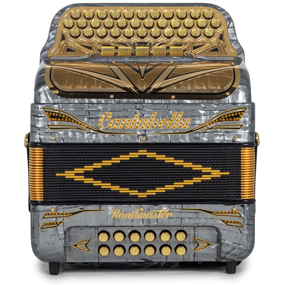 Cantabella Roadmaster Acordeón Ultra Compacto 5 Registros Mi Plata Celuloide con Dorado