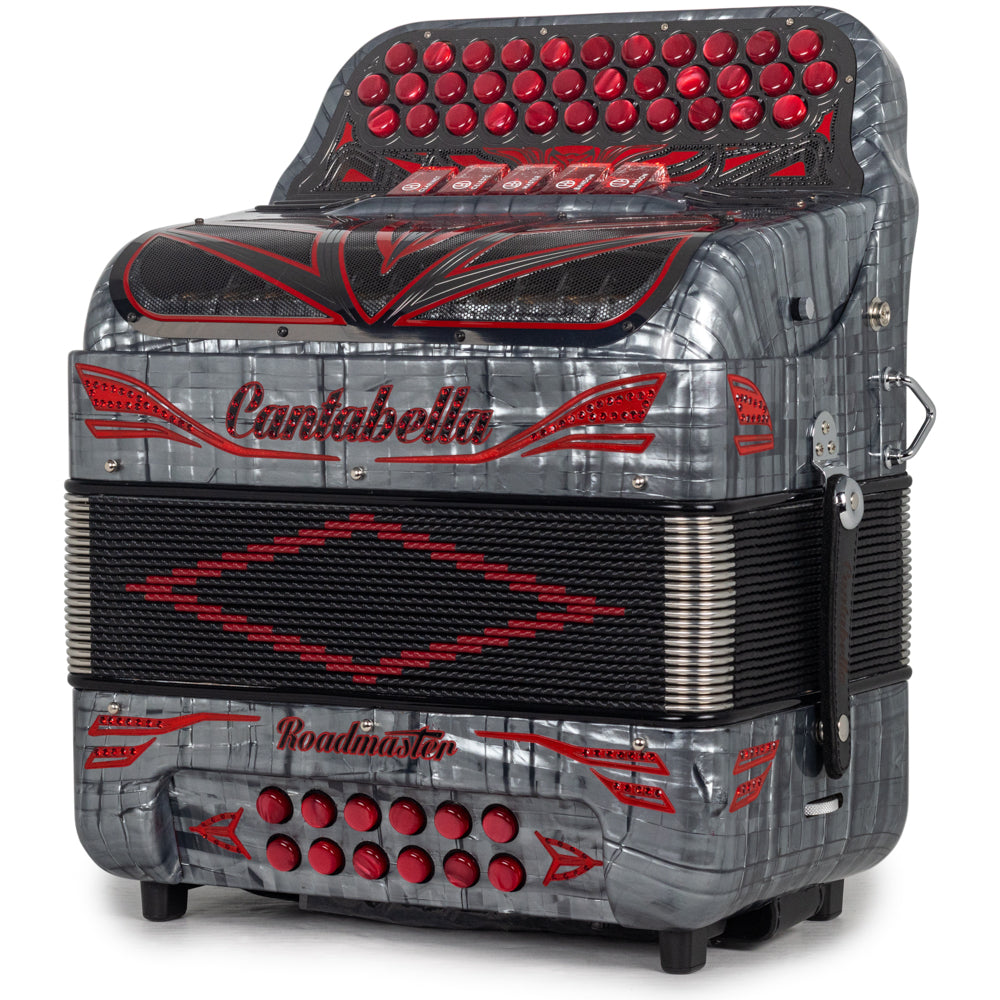 Cantabella Roadmaster Acordeón Ultra Compacto 5 Registros Mi Plata Celuloide con Rojo