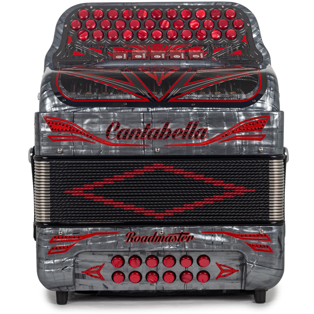 Cantabella Roadmaster Acordeón Ultra Compacto 5 Registros Mi Plata Celuloide con Rojo