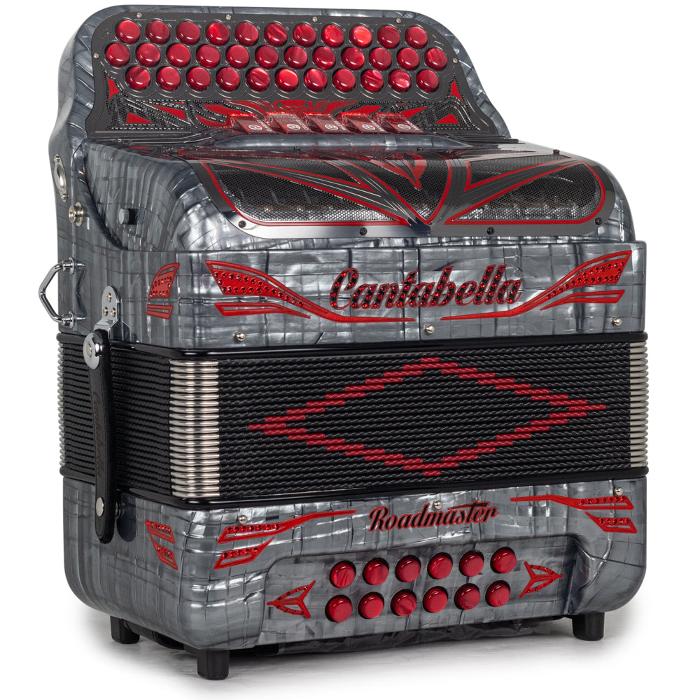 Cantabella Roadmaster Acordeón Ultra Compacto 5 Registros Mi Plata Celuloide con Rojo