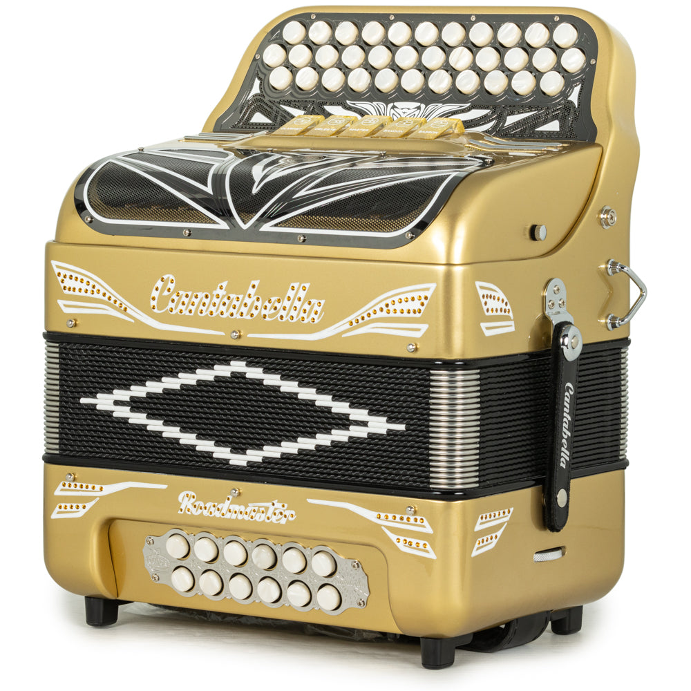 Cantabella Roadmaster Acordeón Ultra Compacto 5 Registros Mi Oro y Blanco