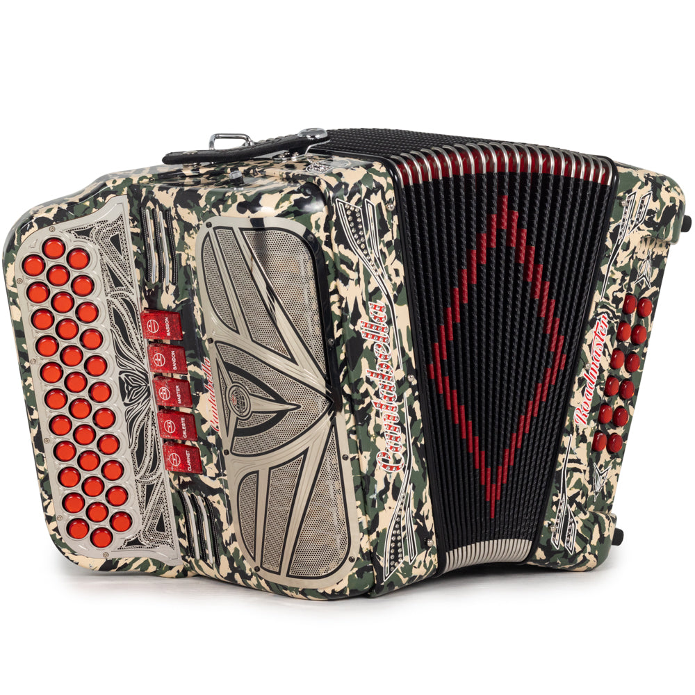 Cantabella Roadmaster Acordeón Ultra Compacto 5 Registros Fa Camuflaje con Rojo